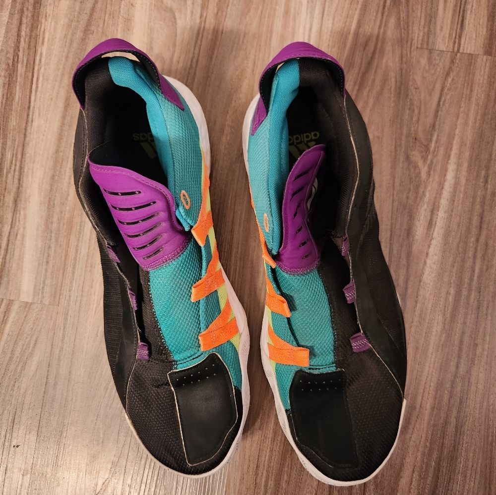 Adidas Dame 6 Damian Lillard Black Purple Teal Orange Neon Shoes size 14…